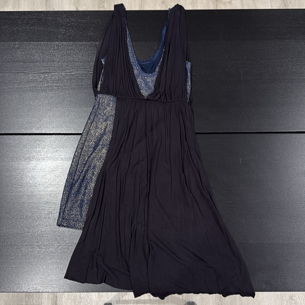 Free People Eleanor Blue and Black Asymmetrical Draped Mini Dress - XS - Picture 4 of 14